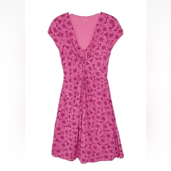 Garnet Hill Dresses & Skirts - Garnet Hill Twist Front Jersey Dress PINK Floral Cap Sleeve V- Neck Size 10